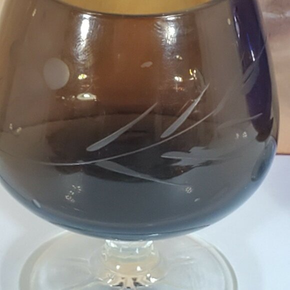 2 Etched Floral Cordial Glasses 3" whiskey multicolor glass 2oz - Picture 2 of 9